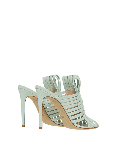 Мятные плетеные кожаные мюли на каблуке, 3 Мятные плетеные кожаные мюли на каблуке, 3