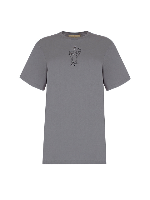 Серая хлопковая футболка с черными стразами, 1 Серая хлопковая футболка с черными стразами, 1