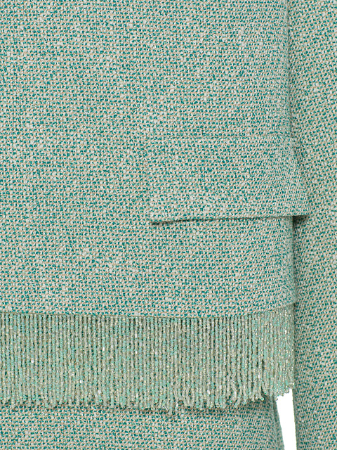 Зеленый костюм из жакета и юбки-миди с бахромой из бисера, 4