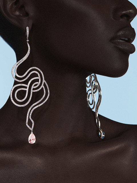 Длинные серьги из белого золота с аквамарином, морганитом и бриллиантами, 3 Длинные серьги из белого золота с аквамарином, морганитом и бриллиантами, 3