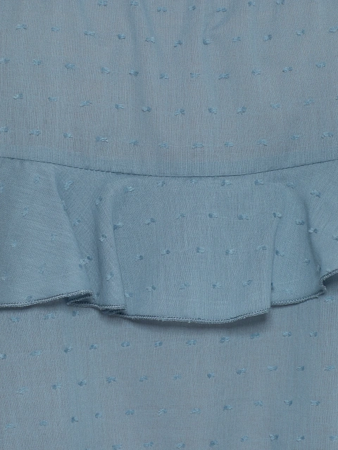 Голубое платье-мини из хлопка с воланами и завязками на бретелях, 3