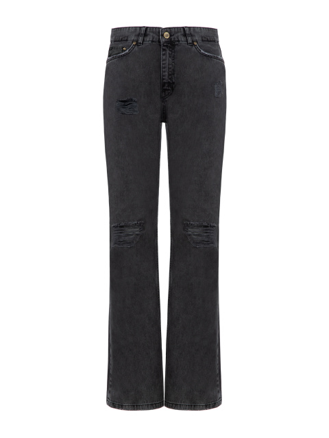 Расклешенные темно-серые джинсы с вышивкой, 1