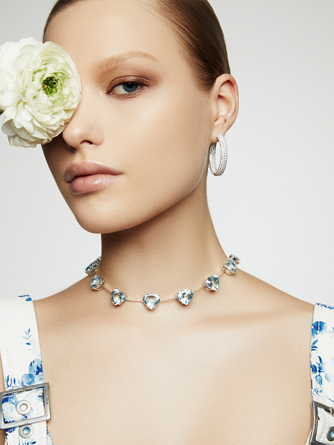 Хупсы из белого золота с бриллиантами круглой огранки, 5 Хупсы из белого золота с бриллиантами круглой огранки, 5