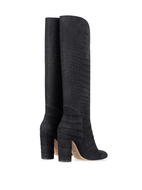 Черные сапоги из крокодиловой кожи на высоком каблуке, 2