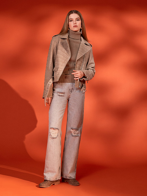 Расклешенные светло-серые джинсы из хлопка, 7