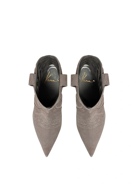 Серые замшевые казаки на каблуке, 4