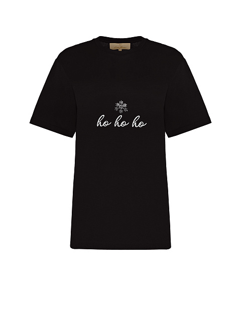 Черная футболка из хлопка с вышивкой и стразами, 1 Черная футболка из хлопка с вышивкой и стразами, 1