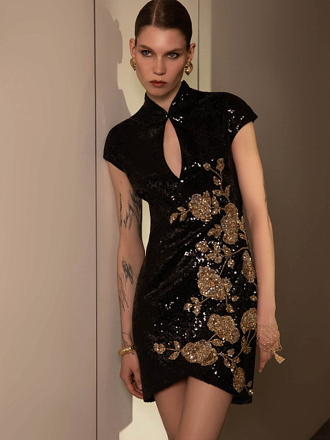 Платье-мини с цветочной вышивкой, 3