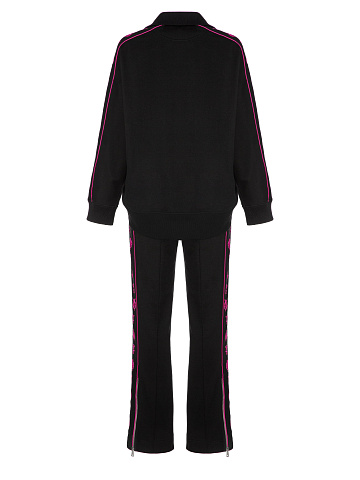 Черный трикотажный костюм с вышивкой цвета «фуксия», 2