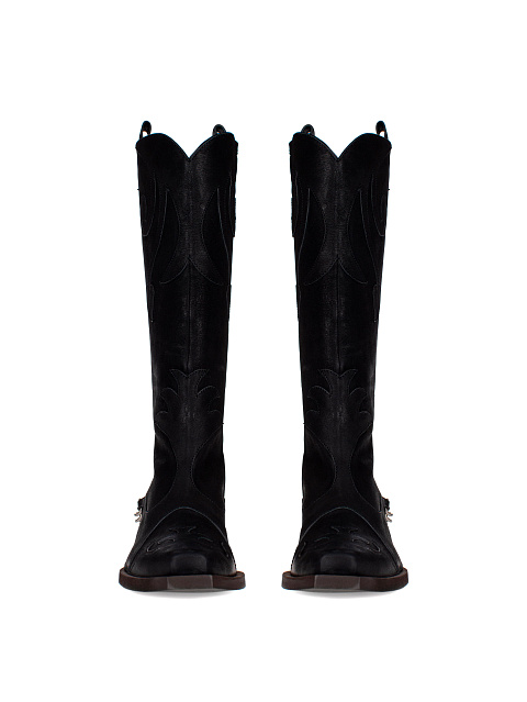 Черные казаки из матовой кожи с цепочкой, 2