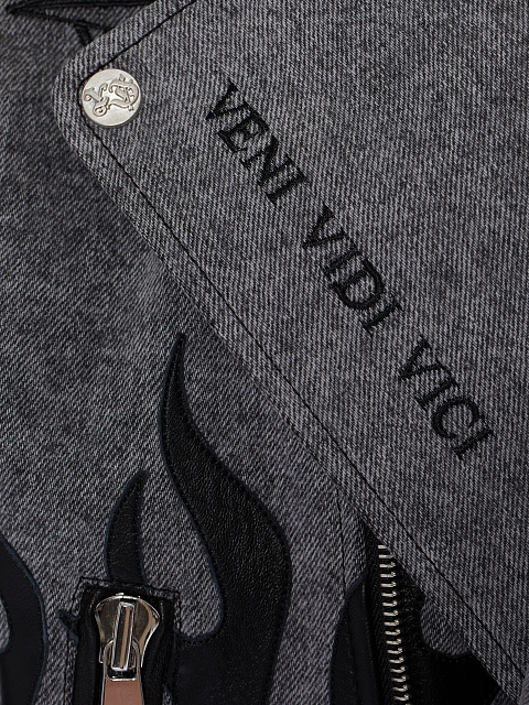 Серая косуха из денима с отделкой из кожи, 5