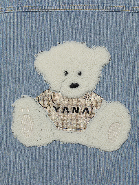 Голубая джинсовая куртка с аппликацией из овчины, 4