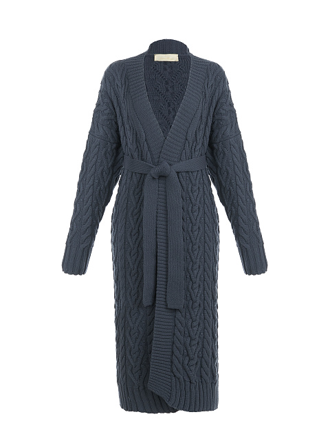 Темно-синий макси кардиган с поясом, 1