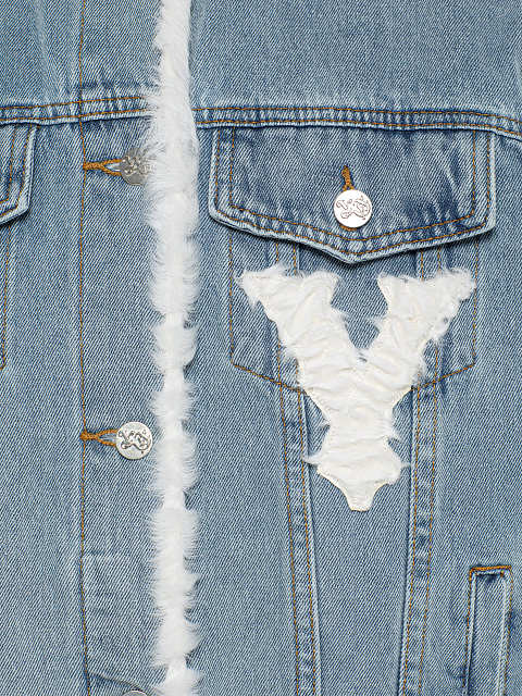 Голубой джинсовый жилет с подкладом из белой овчины, 3 Голубой джинсовый жилет с подкладом из белой овчины, 3