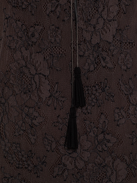 Серо-коричневое платье-миди из кружева с кожей, 4