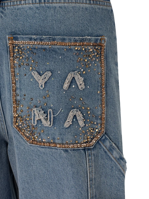 Широкие голубые джинсы из хлопка с вышивкой, 5 Широкие голубые джинсы из хлопка с вышивкой, 5