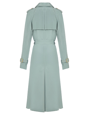 Голубой двубортный тренч из шелка с вышивкой в виде пчел, 2