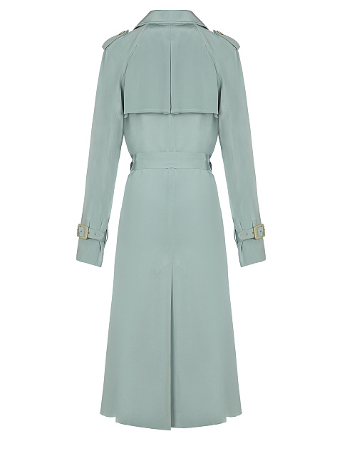 Голубой двубортный тренч из шелка с вышивкой в виде пчел, 2 Голубой двубортный тренч из шелка с вышивкой в виде пчел, 2