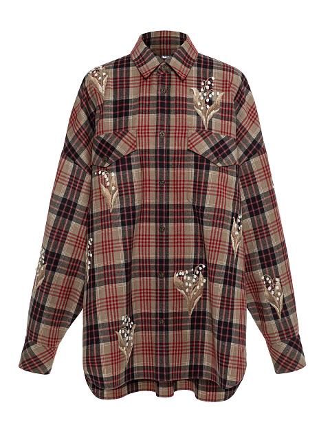 Объемная рубашка в клетку с вышивкой в виде ландышей, 1