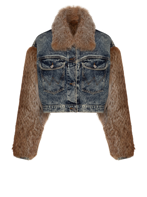 Укороченная джинсовая куртка с мехом рыси, 1 Укороченная джинсовая куртка с мехом рыси, 1