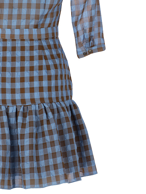 Платье-мини в коричнево-синюю клетку, 4