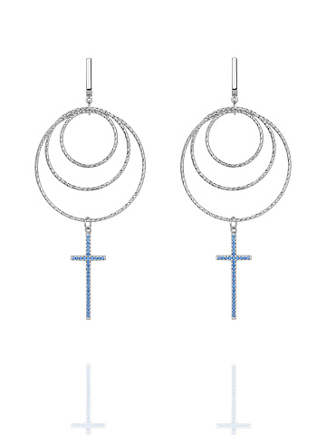 Хупсы из серебра с синим фианитом, 1