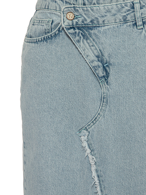 Голубая юбка-макси из денима с разрезом, 4