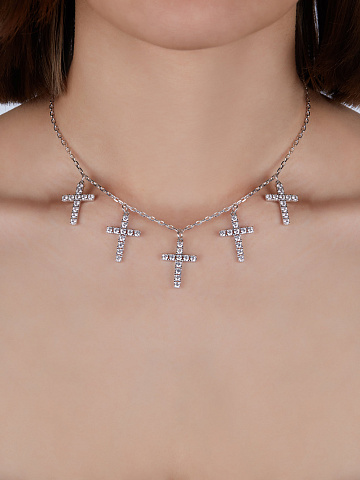 Колье с кулонами из серебра с фианитами, 2