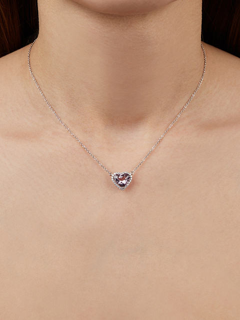 Колье с кулоном из белого золота с морганитом в огранке «сердце», 2