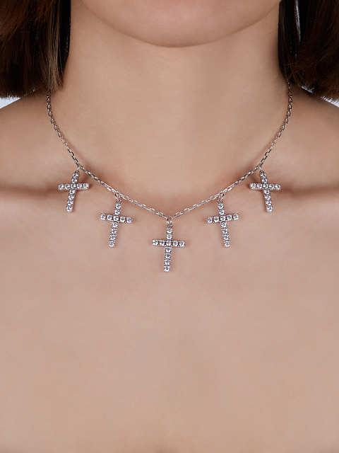 Колье с кулонами из серебра с фианитами, 2