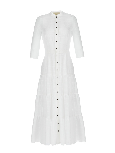 Белое платье-миди из шифона в клетку и горошек, 1