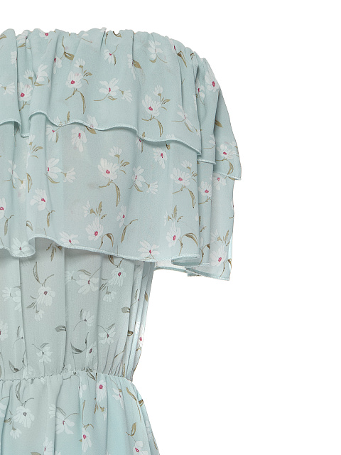 Светло-голубое шифоновое платье-мини с открытыми плечами, 3