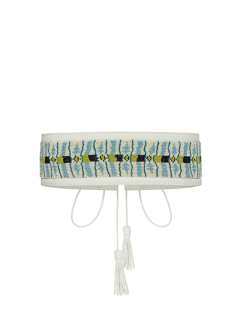 Белый хлопковый пояс с вышивкой бисером, 2