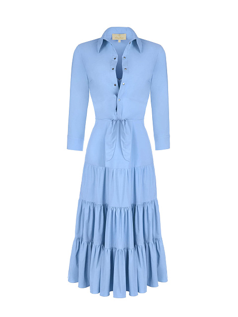 Голубой хлопковый костюм из сарафана и рубашки, 1 Голубой хлопковый костюм из сарафана и рубашки, 1
