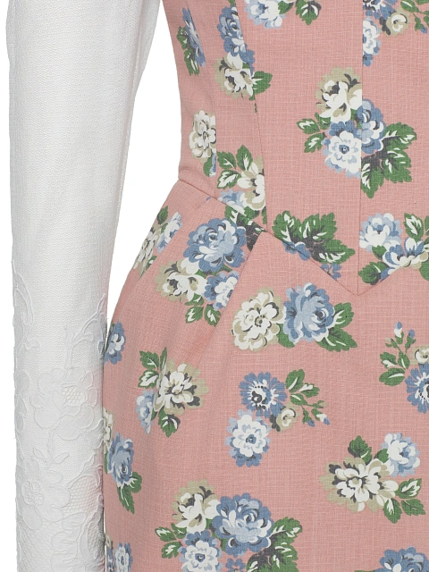 Розовое платье-мини из хлопка с цветочным принтом и кружева, 3