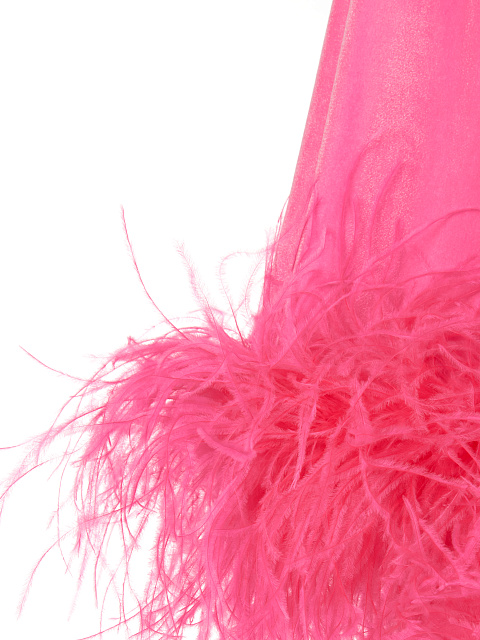 Ярко-розовое бархатное платье-мини с перьями, 3