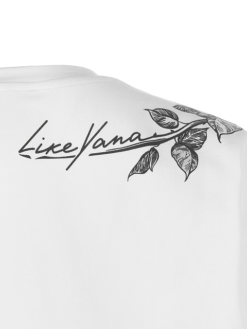 Белая хлопковая футболка с принтом на плече, 3 Белая хлопковая футболка с принтом на плече, 3