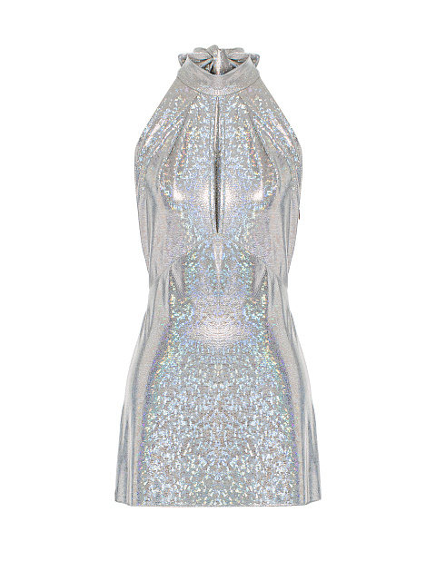 Серебристое голографическое платье-мини, 1