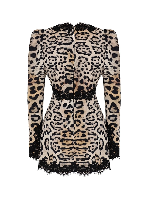 Леопардовое платье-мини с черным кружевом, 2
