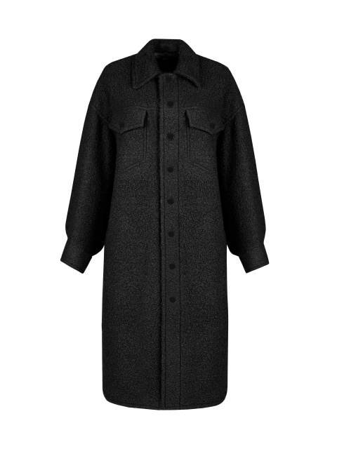 Черное пальто-рубашка из шерсти-букле, 1