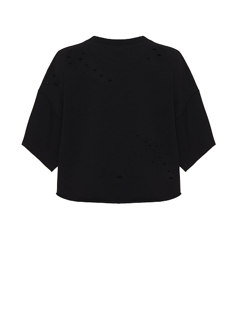 Черная укороченная футболка с вышивкой и прорезями, 2