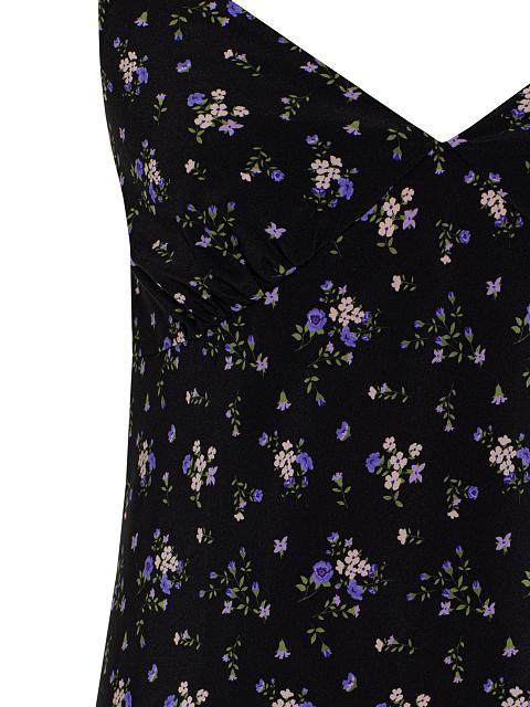 Черное платье-мини из шелка с цветочным принтом и завязками, 3 Черное платье-мини из шелка с цветочным принтом и завязками, 3