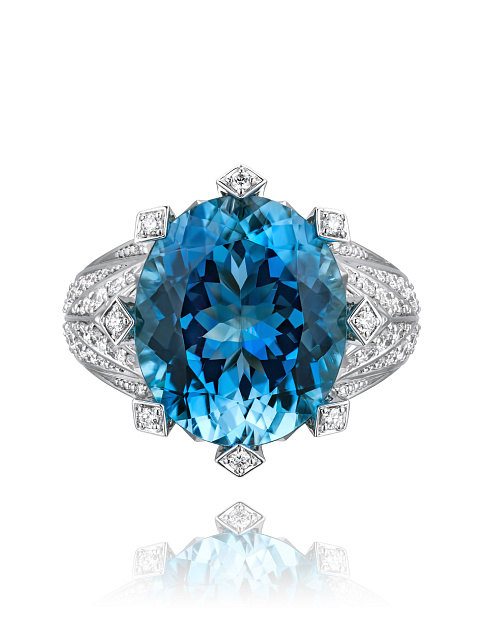 Кольцо из белого золота с аквамарином и с бриллиантами, 2 Кольцо из белого золота с аквамарином и с бриллиантами, 2