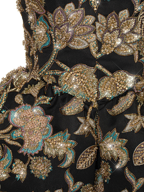 Черное платье-мини из жаккарда с цветочной вышивкой, 3 Черное платье-мини из жаккарда с цветочной вышивкой, 3