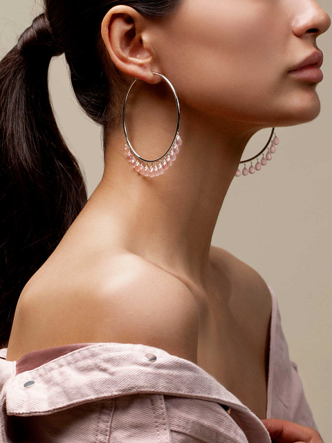 Хупсы из белого золота и розового кварца огранки «бриолет», 2 Хупсы из белого золота и розового кварца огранки «бриолет», 2