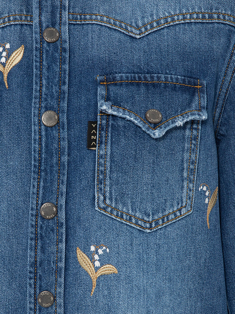 Синяя рубашка из денима с вышивкой в виде ландышей, 3 Синяя рубашка из денима с вышивкой в виде ландышей, 3