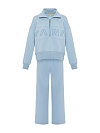 Костюм из голубого футера, свитшот с вышивкой Yana по переду, брюки прямые