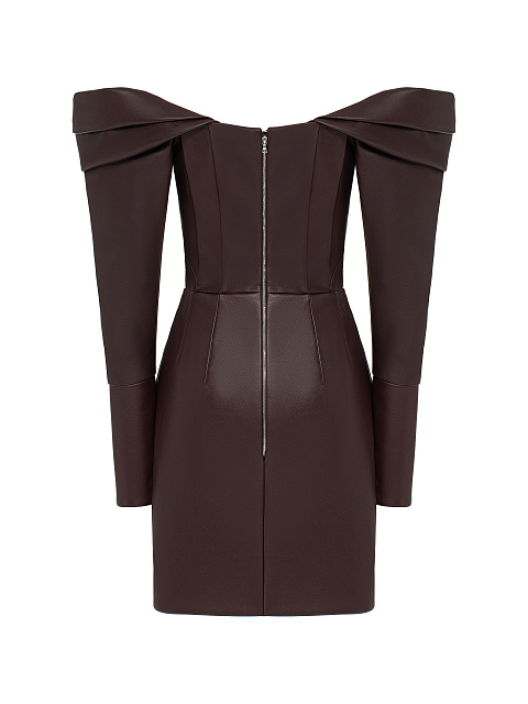 Коричневое платье-мини из кожи, 2