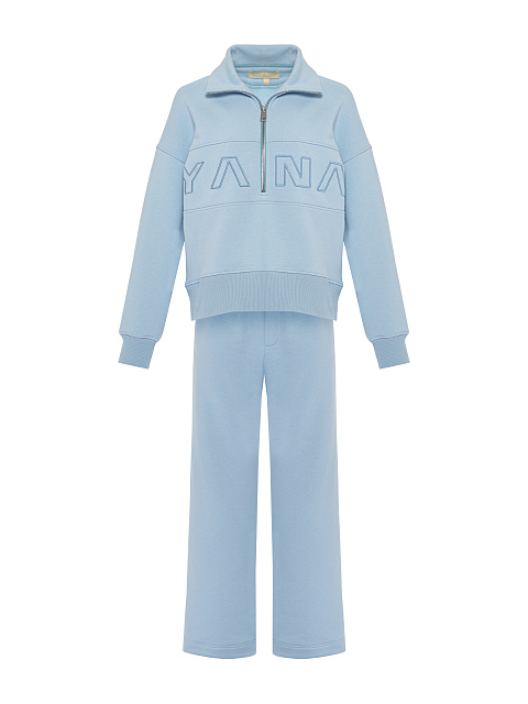 Голубой монохромный трикотажный костюм с вышивкой, 1 Голубой монохромный трикотажный костюм с вышивкой, 1