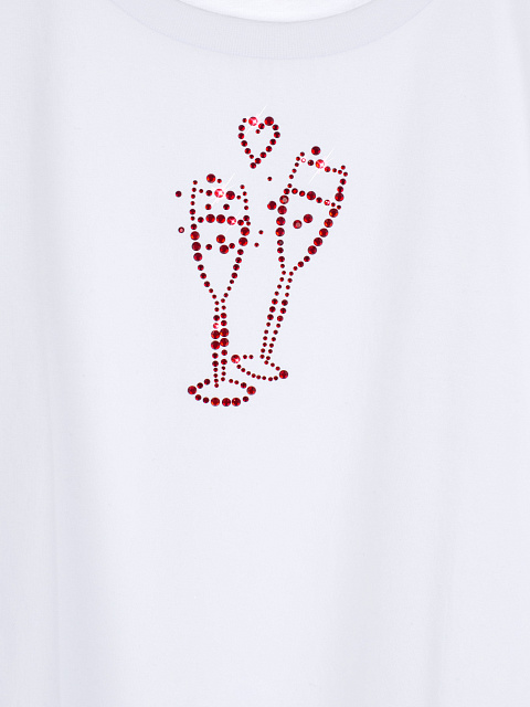 Белая хлопковая футболка с красными стразами, 3